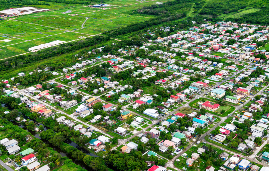 Aerial view of North Ruimveldt neighborhood of Georgetown, Guyana