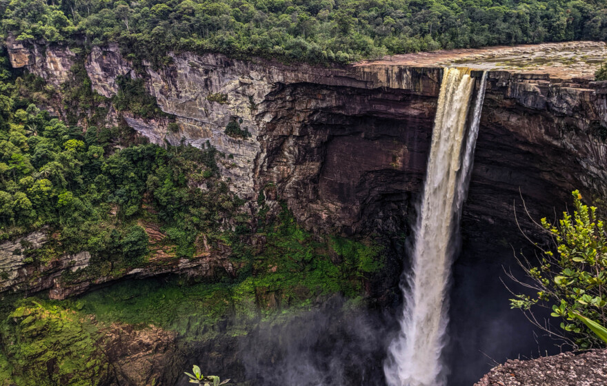 The Potaro River forms the world's largest single drop waterfall at Kaieteur, Guyana