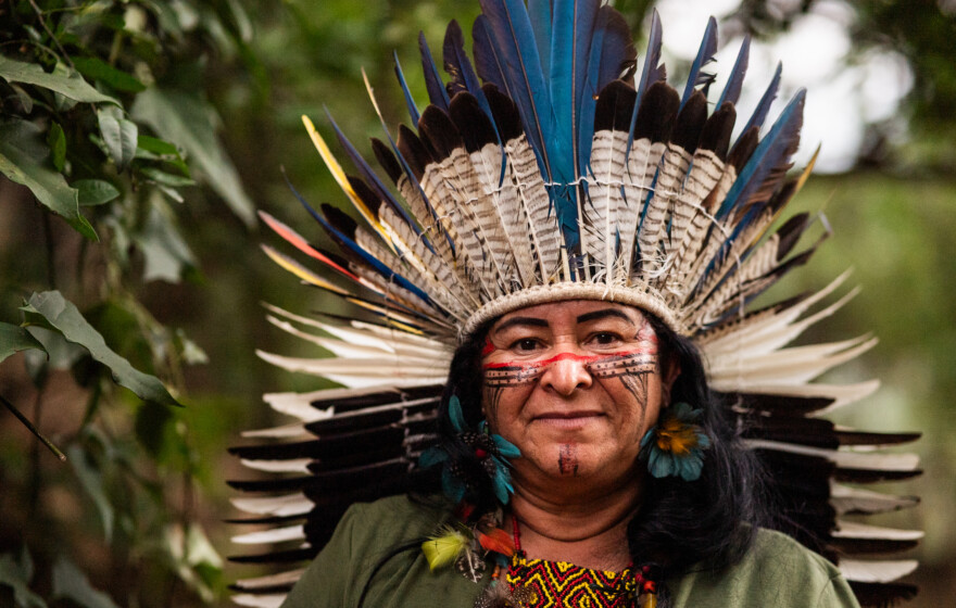 Portrait of an indigenous woman from the Wassú tribe in the village in Brazil
